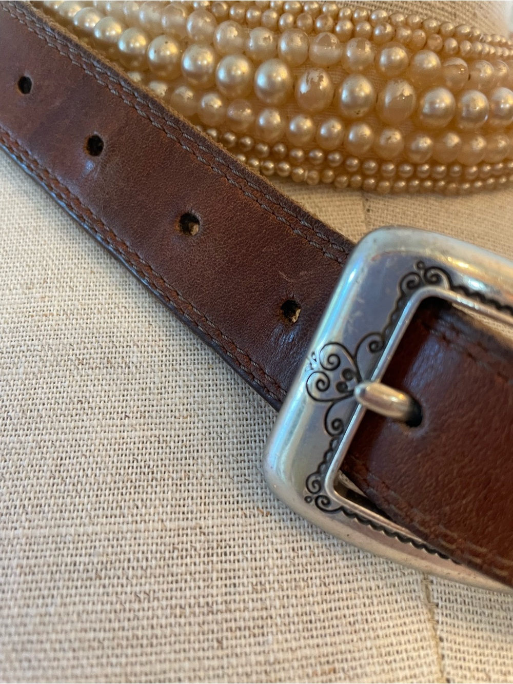 Brighton Brown Leather Men's Belt with Decorative Silver Buckle